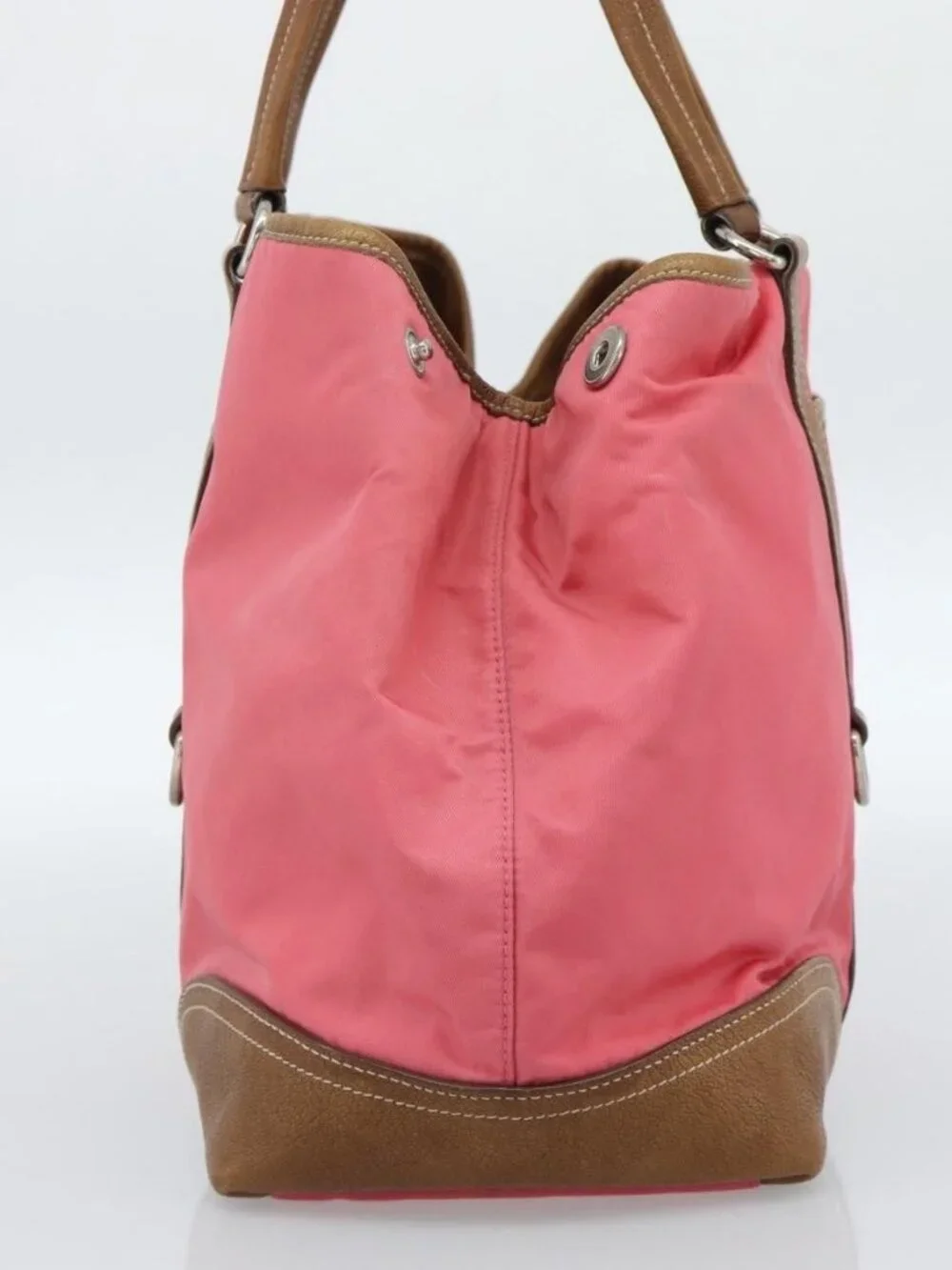 PRADA Tote Bag Leather Nylon Pink Silver Auth